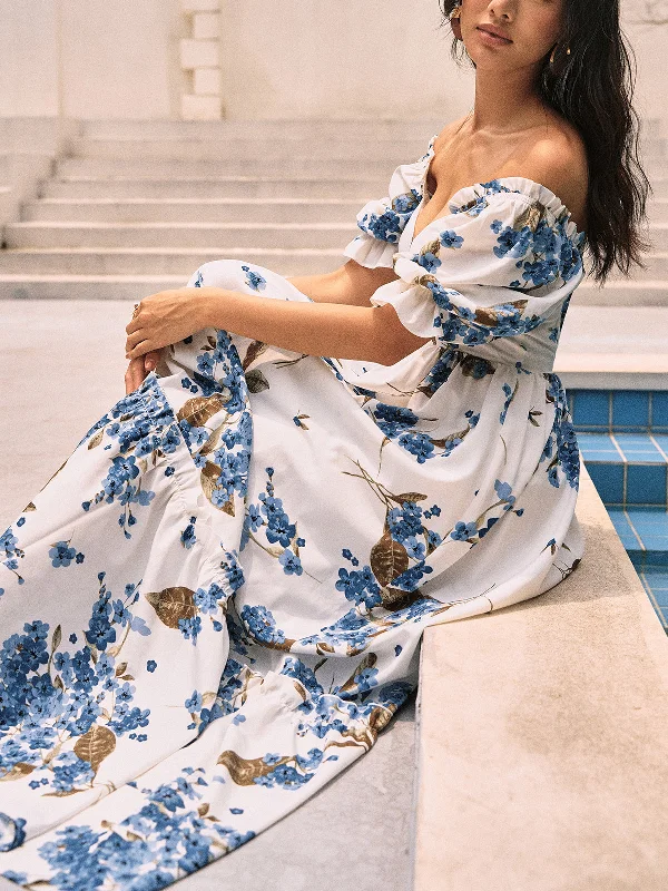 Child - Sized Casual Dresses with Cute Designs​ Floral Print Puff Sleeve Long Dress
