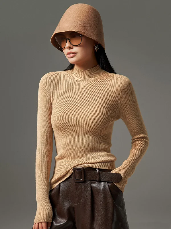 Leather - Look Casual Dresses for a Tough Style​ Mock Neck High Stretch Sweater