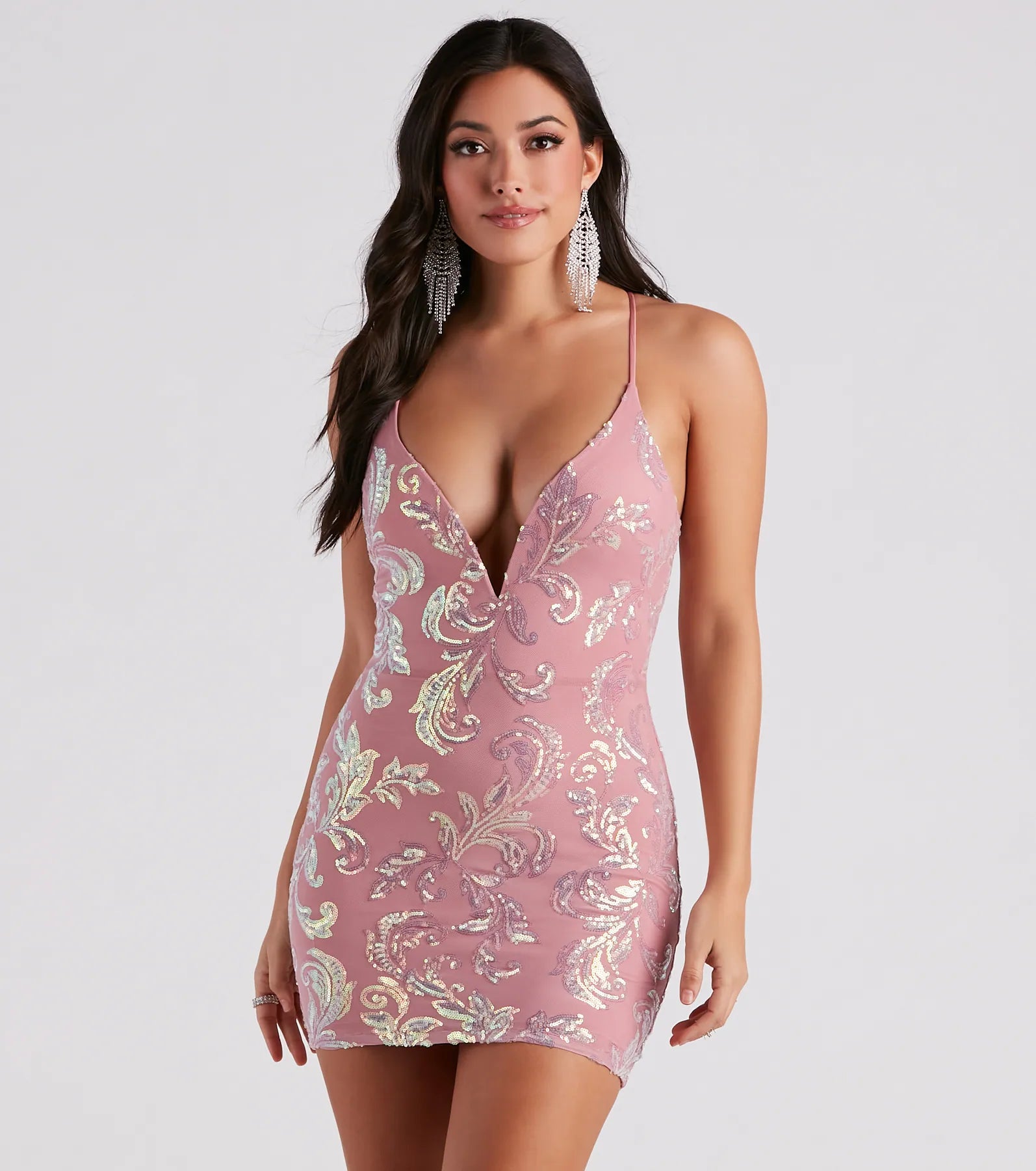 Mini dresses with keyhole necklines Rise And Shine Iridescent Sequin Mini Dress