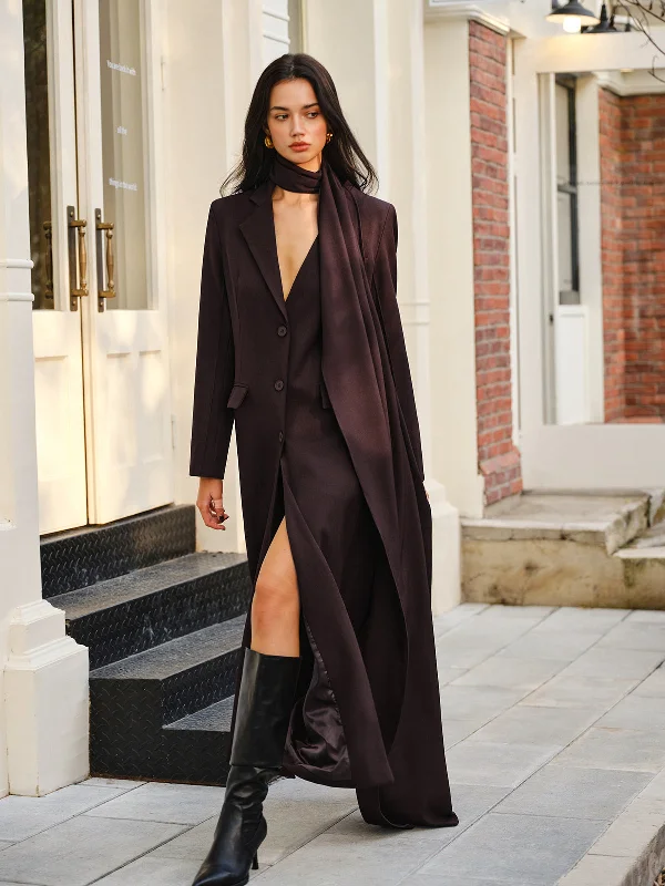 Brand - Specific Casual Dresses from Popular Labels​ V-Neck Split Trench Coat With Scarf