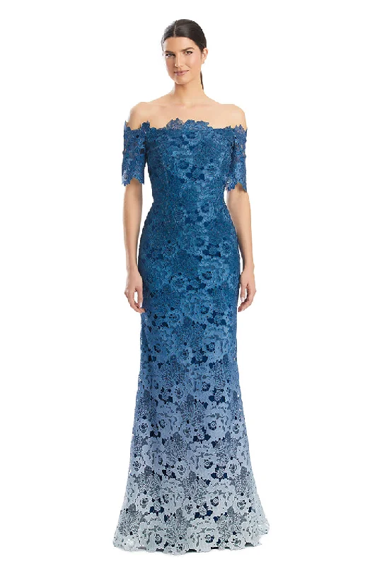 Off - the - shoulder wedding dresses with ruffled sleeves Alexander by Daymor 1976S24 Beaded Long Formal Ombre Lace Evening Dress Off - the - shoulder wedding dresses with ruffled sleeves Alexander by Daymor 1976S24 Beaded Long Formal Ombre Lace Evening Dress