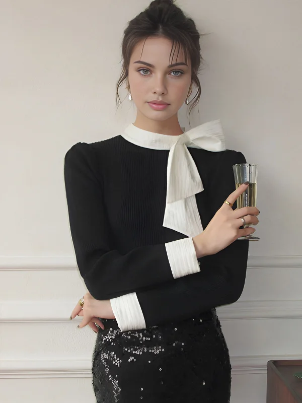 Post - Partum Casual Dresses for New Moms​ Color Block Bow Knit Top