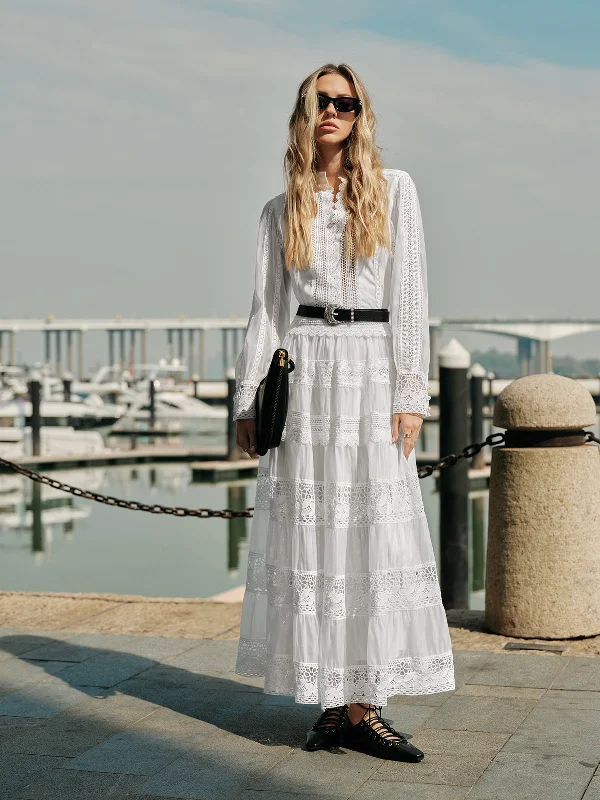 Recycled - Material Casual Dresses for Sustainability​ Lace Trim Tiered Skirt Set
