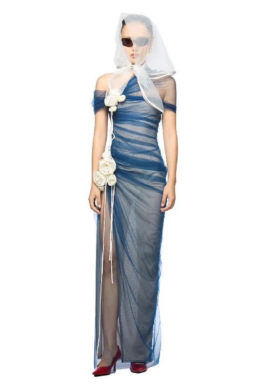 Picnic - Ready Casual Dresses in Bright Colors​ Kaiser Sheath Side Slit Mesh Spandex Maxi Dress