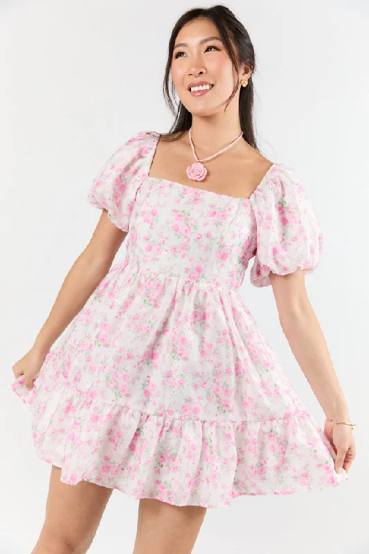 Mini dresses with tiered skirts for added volume Vintage Floral Ideas Pink Mini Dress