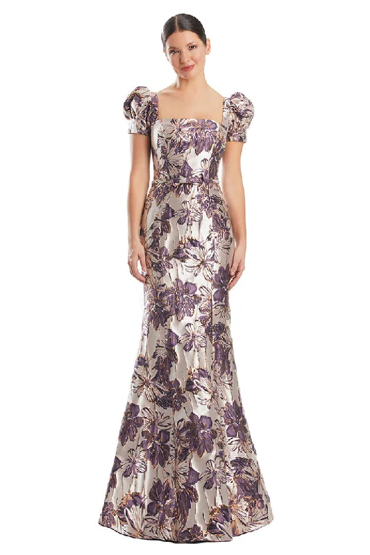 Ruffled wedding dresses with a cascading effect Alexander by Daymor 1989S24 Metallic Long Formal Fitted Floral Evening Dress Ruffled wedding dresses with a cascading effect Alexander by Daymor 1989S24 Metallic Long Formal Fitted Floral Evening Dress