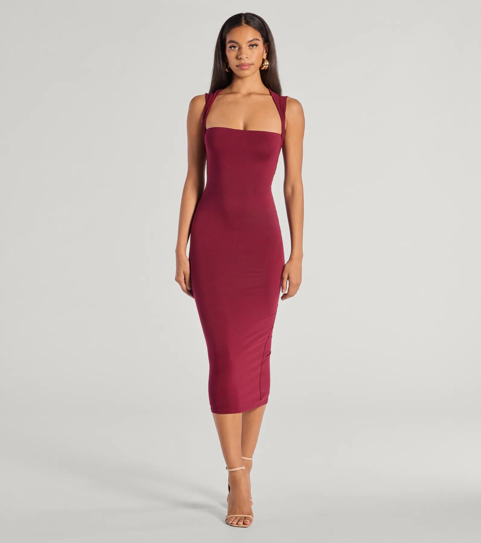 Faux Fur - Lined Casual Dresses for Winter Warmth​ Serving Sleek Square Neck Bodycon Midi Dress