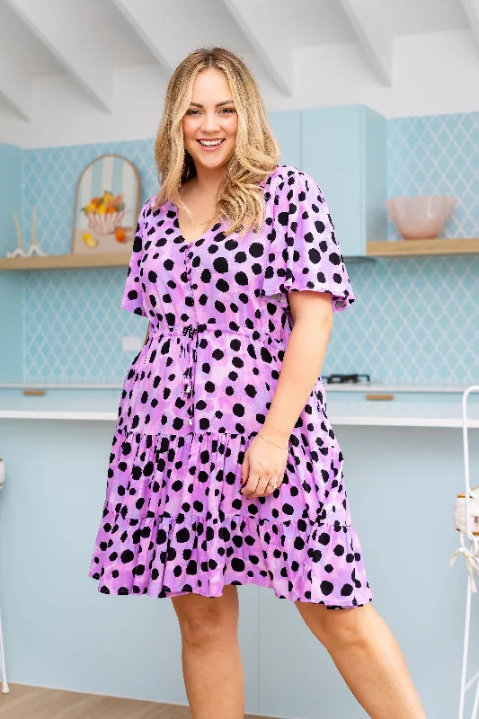 Faux Fur - Lined Casual Dresses for Winter Warmth​ Charlie Dress in Purple Cheetah by Kasey Rainbow