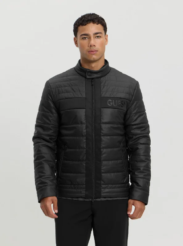 Performance - driven men jackets with breathable fabric for sports Men coats with a stand - up collar for a sleek and modern look Black Logo Padded Jacket Performance - driven men jackets with breathable fabric for sports Men coats with a stand - up collar for a sleek and modern look Black Logo Padded Jacket