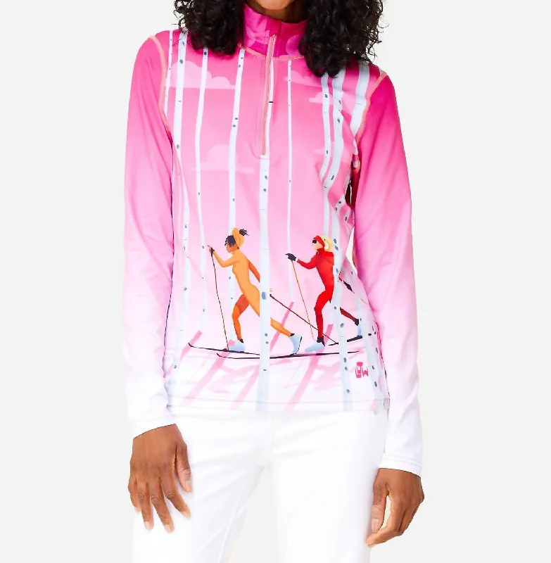 Women's long - sleeve wool coats in a houndstooth pattern for a classic charm Aspen Journey Base Layer Top In Pink