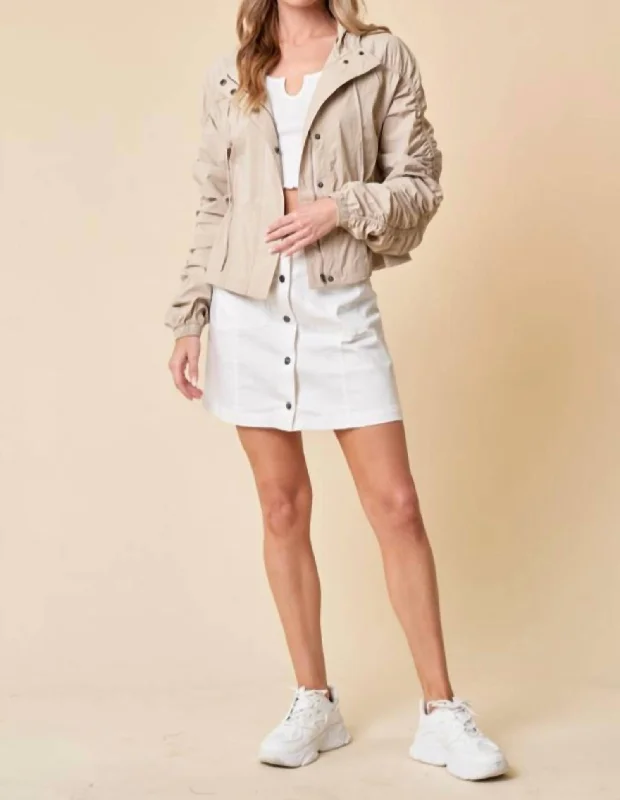 Plus size women's wool blend coats for a warm and stylish winter Drawstring Parachute Jacket In Beige