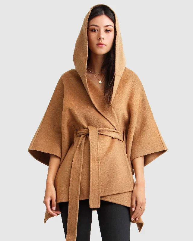 Long women's mac coats in a lightweight fabric for spring showers Jackson Landing Wool Blend Cape Coat - Dark Camel