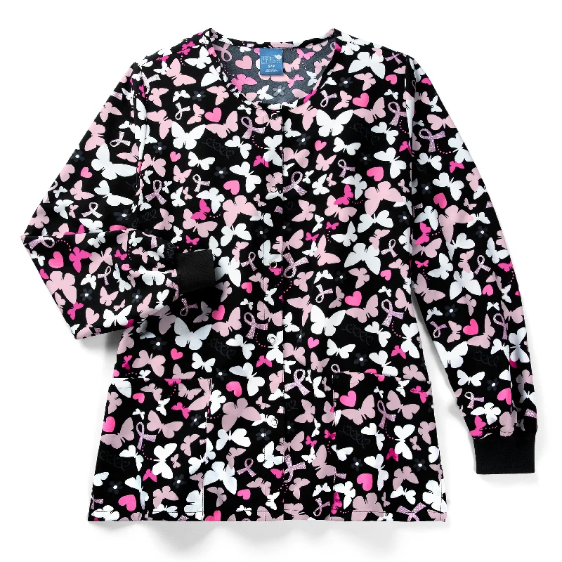 Women's denim jackets with a patchwork design for a bohemian and artsy style  Zoe+Chloe Women's Printed Performance Warm Up Jacket - Pink Flight