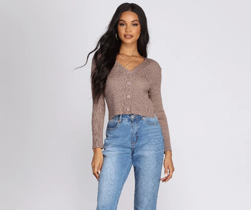 Regular Fit Women's Button - Down Sweater Co - ords in Mustard Yellow for a Pop of Color Eternal Cropped Cardigan