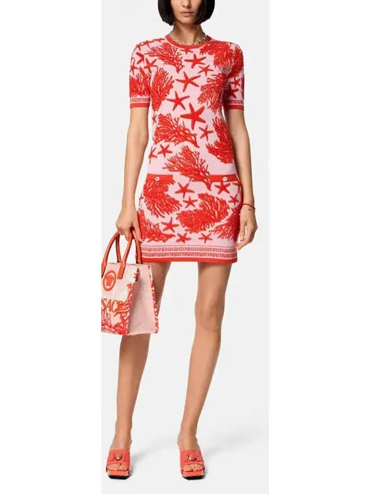 Cowl Neck Women's Cashmere Blend Sweater Dresses for Winter Red Barocco Sea Knitted Midi Dress