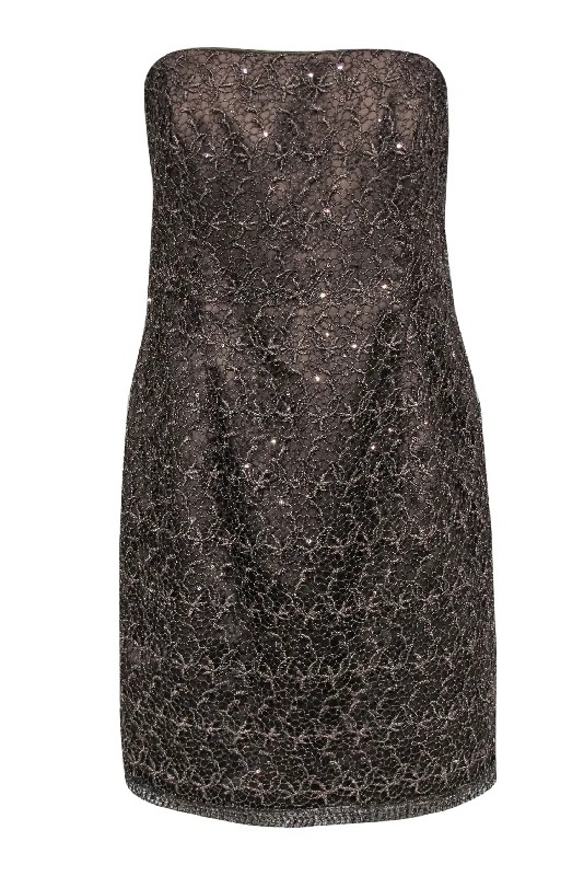 Strapless Women Dress with a Built - in Bra for Comfort and Support Strapless Women Dress with a Built - in Bra for Comfort and Support Adrianna Papell - Bronze Lace & Sequin Strapless Sheath Dress Sz 10