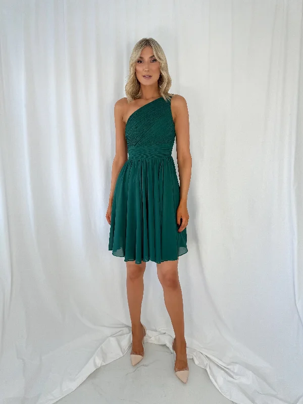 Long - Sleeve Women Dress in Velvet for a Luxurious Winter Look Long - Sleeve Women Dress in Velvet for a Luxurious Winter Look Catia One Shoulder Mini Dress - Green