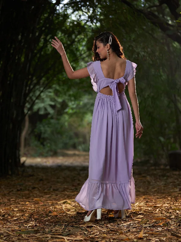 Off - the - Shoulder Women Dress for a Romantic and Feminine Look Off - the - Shoulder Women Dress for a Romantic and Feminine Look Women Lavender Square Neck Frill Hem Maxi Dress