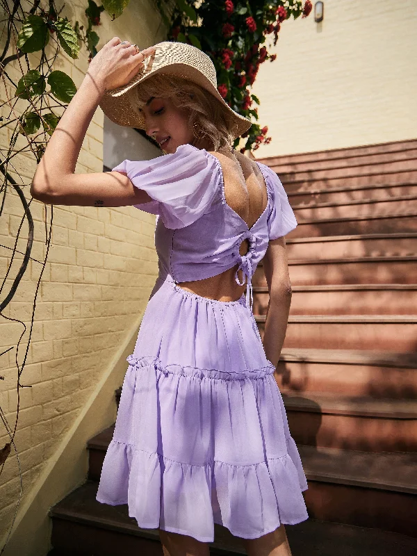 Backless Women Dress for a Sexy and Alluring Look at Evening Events Backless Women Dress for a Sexy and Alluring Look at Evening Events Women Lavender Sweetheart Neck Short Skater Dress