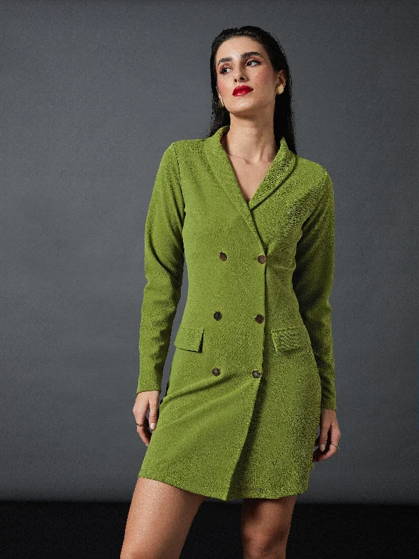 Wrap - Style Women Dress with Adjustable Fit for All Body Types Wrap - Style Women Dress with Adjustable Fit for All Body Types Women Olive Double Breasted Blazer Dress